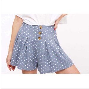Blue w White Polka Dots High Waist Shorts